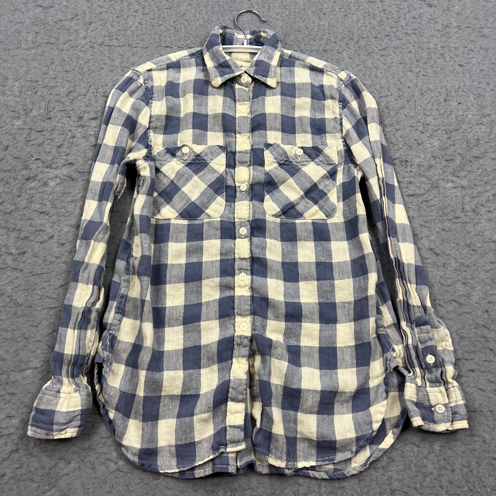 Denim & Supply Ralph Lauren Shirt Women Small Blue Plaid Linen Utility Button Up